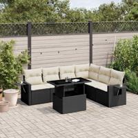 7-delige Loungeset met kussens poly rattan zwart - thumbnail