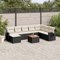9-delige Loungeset met kussens poly rattan zwart - thumbnail