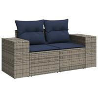 5-delige Loungeset met kussens poly rattan grijs - thumbnail