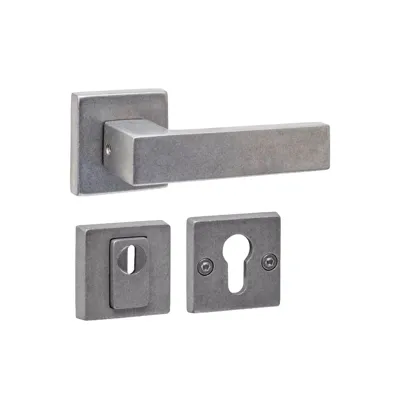 Intersteel achterdeurbeslag vierkant: deurkruk Amsterdam, massieve rozetten, SKG3 veiligheidsrozetten - PVD RVS getrommeld