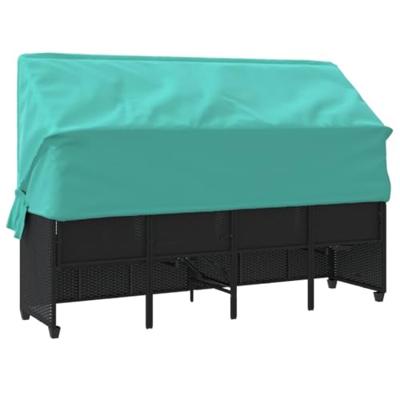 Ligbed met luifel en kussens poly rattan zwart