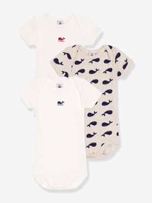 Set van 3 rompertjes met korte mouwen en walvisprint PETIT BATEAU wit