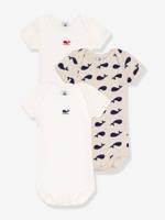 Set van 3 rompertjes met korte mouwen en walvisprint PETIT BATEAU wit - thumbnail