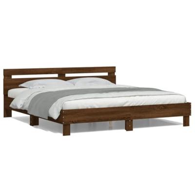 Bedframe met hoofdeinde en LED bruin eikenkleur 180x200 cm