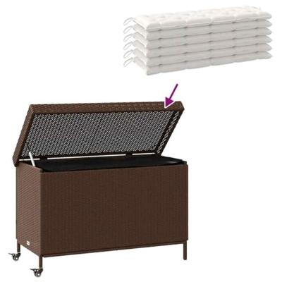 Tuinbox met wielen 110x55x73 cm poly rattan bruin Tuinbox met wielen 110x55x73 cm poly rattan bruin