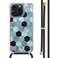 iPhone 15 Pro Max hoesje met zwart koord - Blue cubes - thumbnail