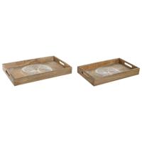 Snackdienblad Home ESPRIT Wit Natuurlijk Boomstructuur Indiaas Decapé 43,5 x 27 x 5,5 cm (2 Stuks) - thumbnail
