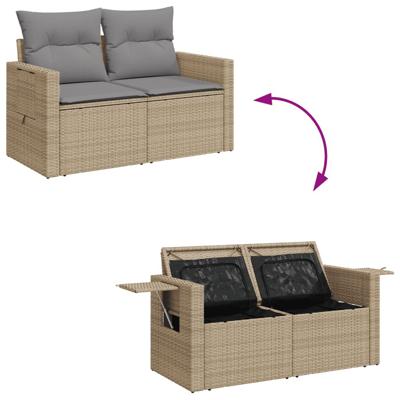 4-delige Loungeset met kussens poly rattan beige - thumbnail