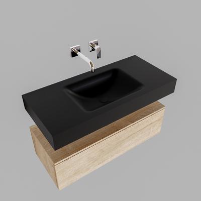 Badmeubel Ibiza 100 cm Washed Oak Spoelbak Midden Mat Zwart (1 kraangat) Badmeubel Ibiza 100 cm Washed Oak Spoelbak Midden Mat Zwart (1 kraangat)