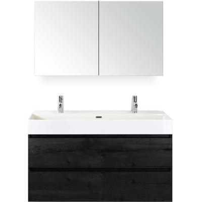 Maxx XL Badmeubelset 120 cm - Black Oak - Wastafel Kube Enkel 2 Kraangaten met Spiegelkast