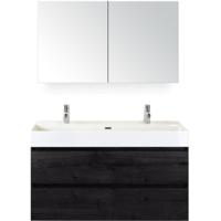 Maxx XL Badmeubelset 120 cm - Black Oak - Wastafel Kube Enkel 2 Kraangaten met Spiegelkast - thumbnail