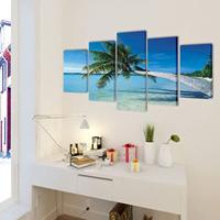 VidaXL Canvas muurdruk set zandstrand met palmboom 200 x 100 cm - thumbnail