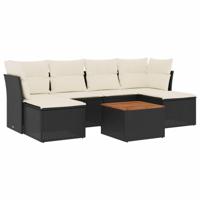 7-delige Loungeset met kussens poly rattan zwart - thumbnail