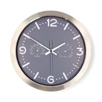 Wandklok | Diameter: 300 mm | Roestvrij Staal | Stille beweging | Thermometer | Hygrometer | Grijs / Metaal - thumbnail