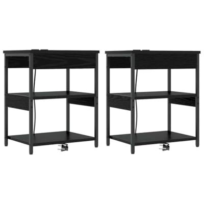 Nachtkastje 2 pcs Zwart Eiken 41 x 31 x 51 cm Bewerkt hout