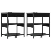 Nachtkastje 2 pcs Zwart eiken Bewerkt hout - thumbnail