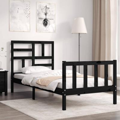 Bedframe met hoofdbord massief hout zwart