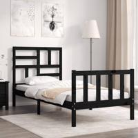 Bedframe met hoofdbord massief hout zwart - thumbnail