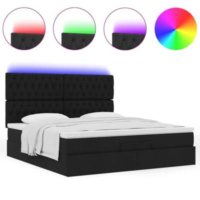 Ottoman bed met matras en LED's 180x200cm stof zwart