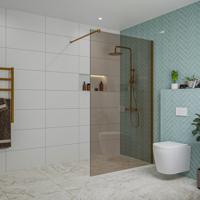 Fortifura Galeria inloopdouche - 120x200cm - rookglas - wandarm - Geborsteld koper PVD (Koper) SW797944/SW876702 - thumbnail