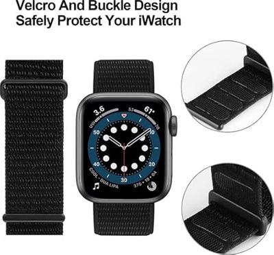 Nylon sport loop band - Zwart - Extra sterke klittenbandsluiting - Geschikt voor Apple Watch 38mm / 40mm / 41mm / 42mm