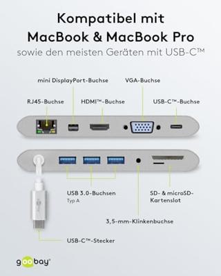 goobay USB-C Aluminium Multiport Adapter kaartlezer goobay USB-C Aluminium Multiport Adapter kaartlezer