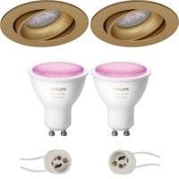 GU10 Inbouwspot Set - Mat Goud - Inbouw Rond - Kantelbaar - Philips Hue - White and Color Ambiance - Bluetooth - Pragmi Delton Pro - Ø82mm - thumbnail