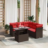 6-delige tuinbankset met kussens, bruin polyrotan - thumbnail