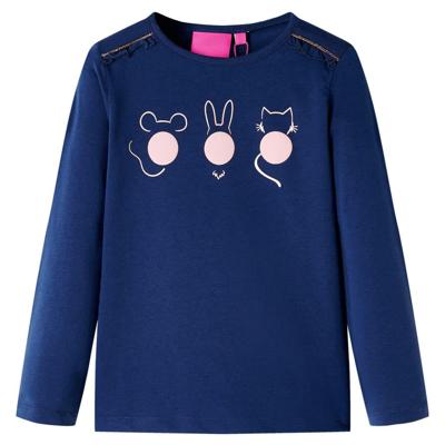 Kindershirt met lange mouwen dierenprint 104 marineblauw