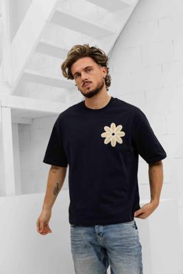 Project X Paris Embroidered Flower T-Shirt Heren Donkerblauw - Maat XS - Kleur: Donkerblauw | Soccerfanshop