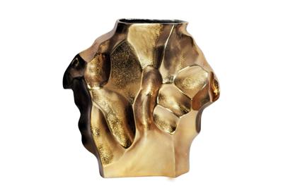 Handgemaakte vaas LIQUID 30cm goud metaal gehamerd design - 44876