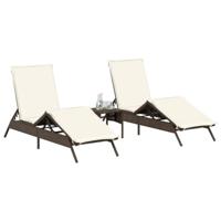 Ligstoelen 2 st met tafel poly rattan bruin - thumbnail