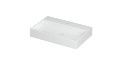 INK United Wastafel Porselein met 1 Kraangat incl. Porseleinen Click Plug en Verborgen Overloop Systeem - 700x450x110 mm - Glans Wit