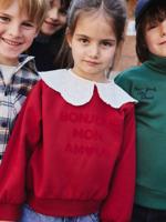 Sweater met kraag van Engels borduurwerk voor meisjes met flockprint en fluwelen boodschap rood - thumbnail