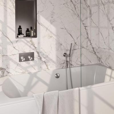 BRAUER Brushed Carving thermostatische inbouw badkraan - drukknoppen SET 03 - badvulcombinatie - staaf handdouche - doucheslang - wandaansluitbocht - RVS geborsteld PVD 5-NG-212