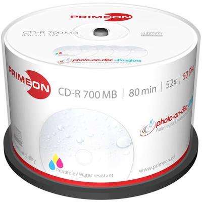 Primeon 2761109 CD-R 80 disc 700 MB 50 stuk(s) Spindel Bedrukbaar, Hoogglans opppervlak, Watervast, Onuitwisbaar Primeon 2761109 CD-R 80 disc 700 MB 50 stuk(s) Spindel Bedrukbaar, Hoogglans opppervlak, Watervast, Onuitwisbaar