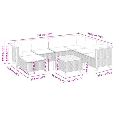 7-delige Loungeset met kussens poly rattan grijs