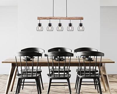 Globo HanglampMina zwart met hout 5-lichts - 15326-5N