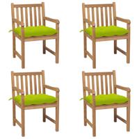 Tuinstoelen 4 st met heldergroene kussens massief teakhout - thumbnail