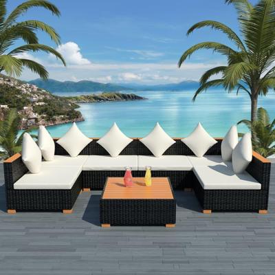 7-delige Loungeset met kussens poly rattan zwart