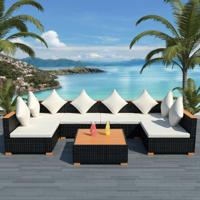 7-delige Loungeset met kussens poly rattan zwart - thumbnail