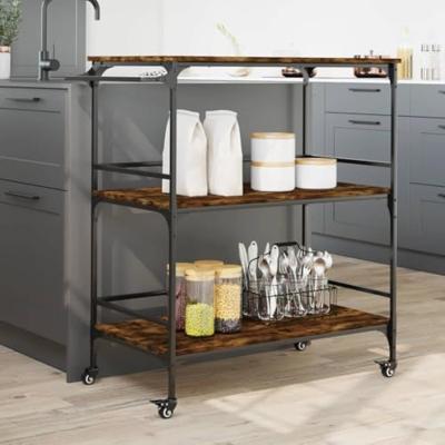 Keukentrolley 100,5x50x105 cm bewerkt hout gerookt eikenkleurig