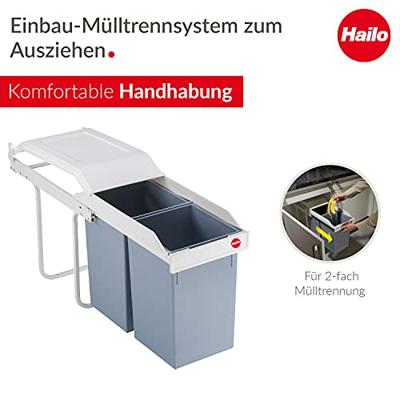 Vuilnisemmer Hailo Multi-Box duo L Wit Grijs Crème Staal Plastic 2 lades 14 L Integreerbaar (2 Stuks) - thumbnail