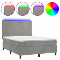 Boxspring met matras en LED fluweel lichtgrijs 140x190 cm - thumbnail