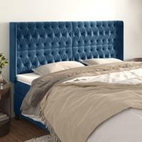 Hoofdbord met randen 203x16x118/128 cm fluweel donkerblauw - thumbnail