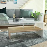 Salontafel 90x59x42 cm bewerkt hout eikenkleurig en wit - thumbnail