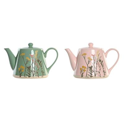 Theepot DKD Home Decor Roze Groen Keramiek (2 Stuks)