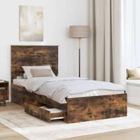 Bedframe met hoofdeinde Gerookt eiken 100 x 200 cm Bewerkt hout - thumbnail