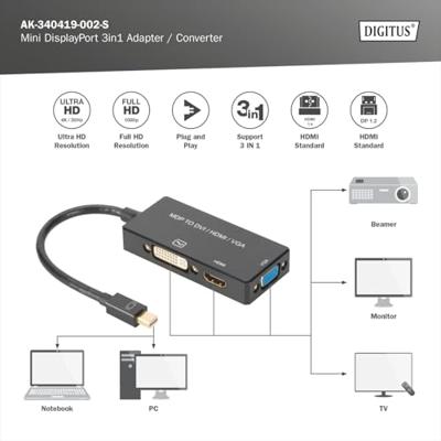 Digitus AV Converter AK-340419-002-S [Mini-displayport - HDMI, DVI, VGA] 3840 x 2160 Pixel