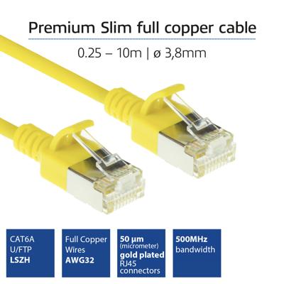 ACT Gele 1,5 meter LSZH U/FTP CAT6A datacenter slimline patchkabel snagless met RJ45 connectoren ACT Gele 1,5 meter LSZH U/FTP CAT6A datacenter slimline patchkabel snagless met RJ45 connectoren